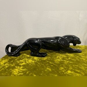 Sleek Black Panther Figurine, MCM ceramic jaguar